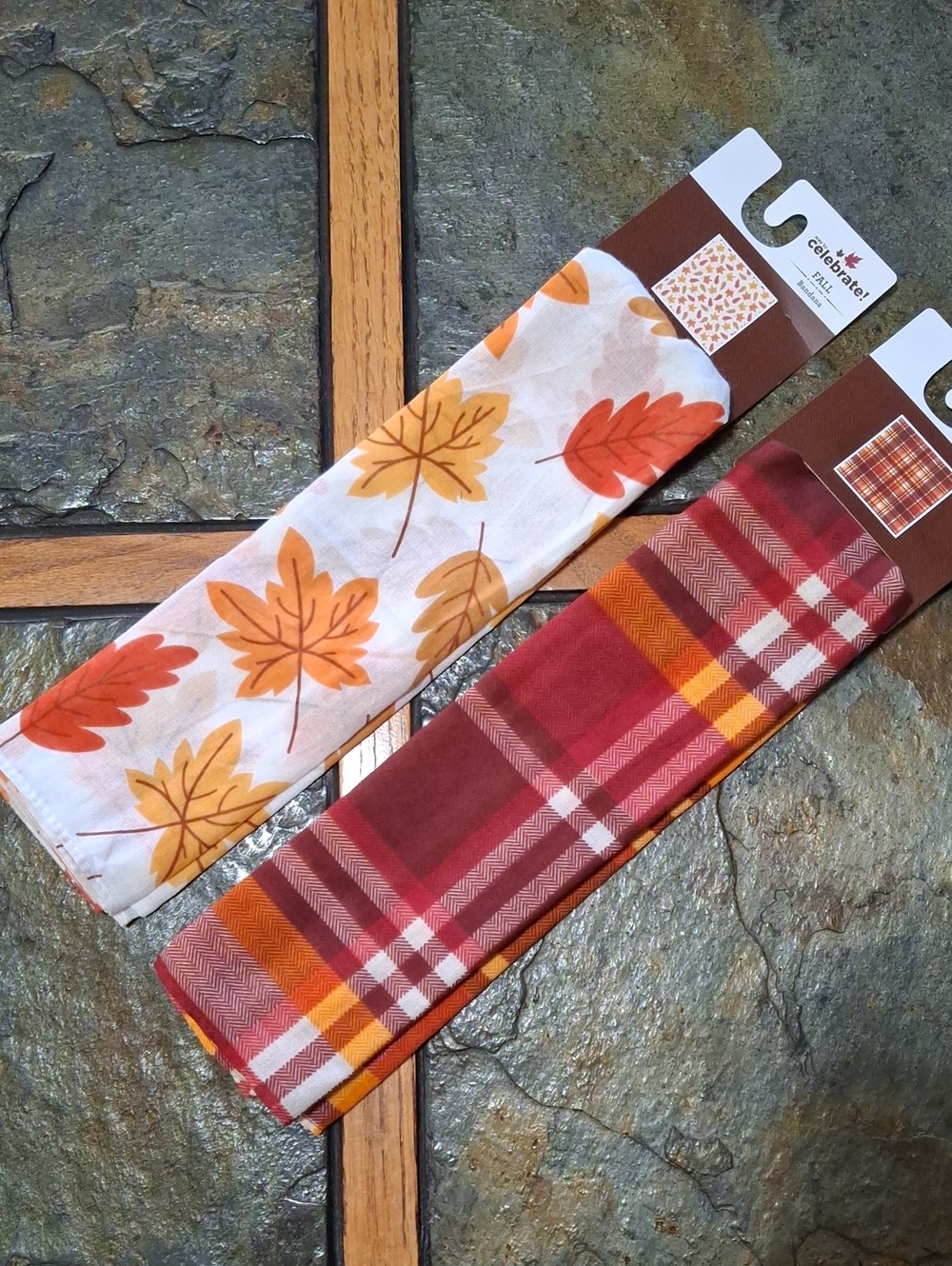 Autumn Leaves & Harvest Plaid Bandana/Twilly